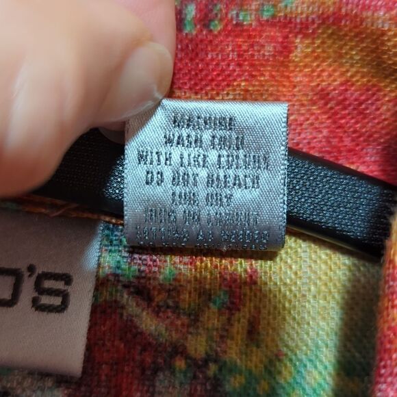 Chico's Bright Print Soft Linen Button Up Short Sleeves Boxy Cropped Shirt Sz M - Picture 7 of 7